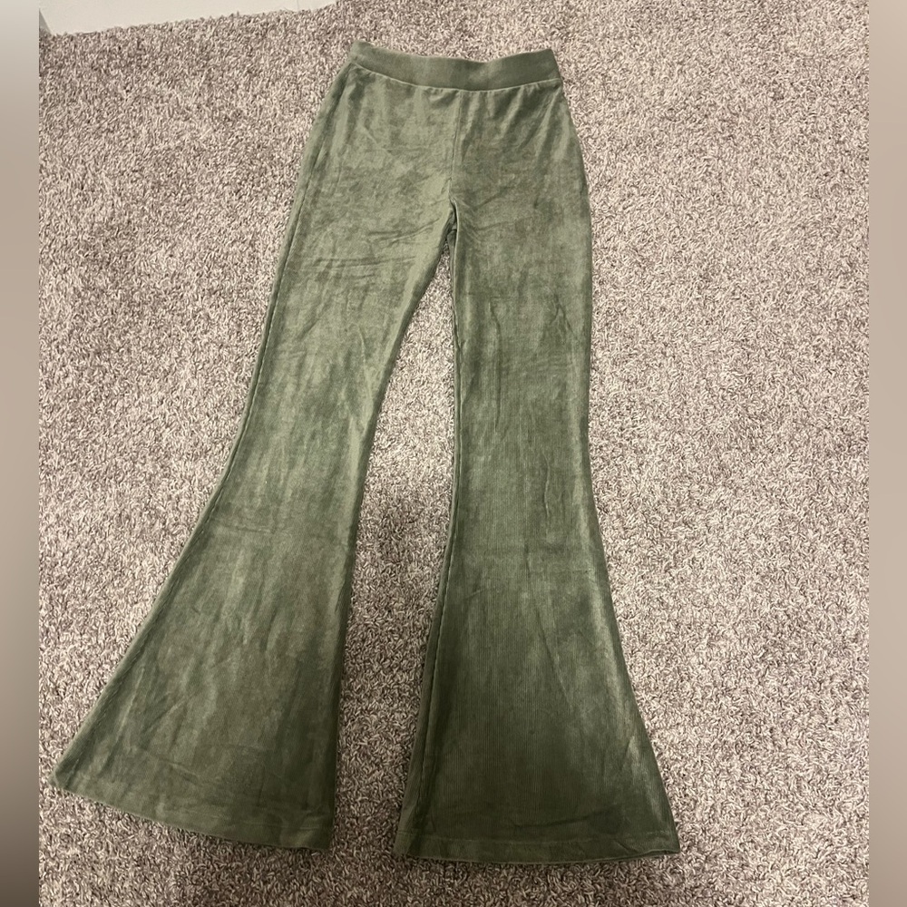 Green Flared Velvet Pants